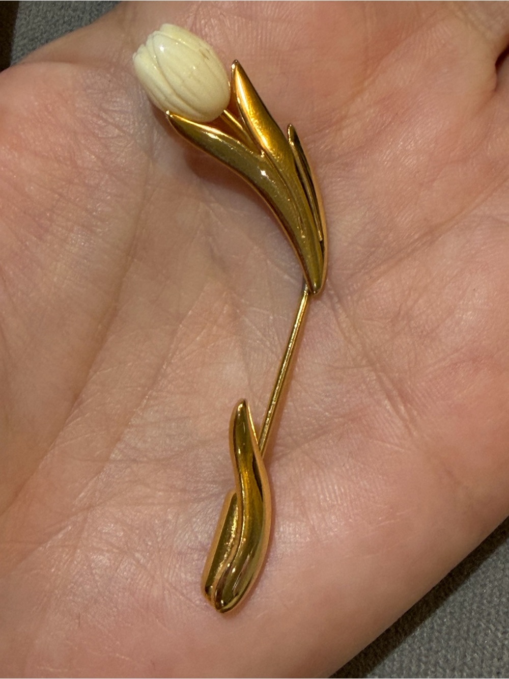 Gold and Ivory Tulip Floral Stick Pin Brooch - Women Accessories - Picture 6 of 6